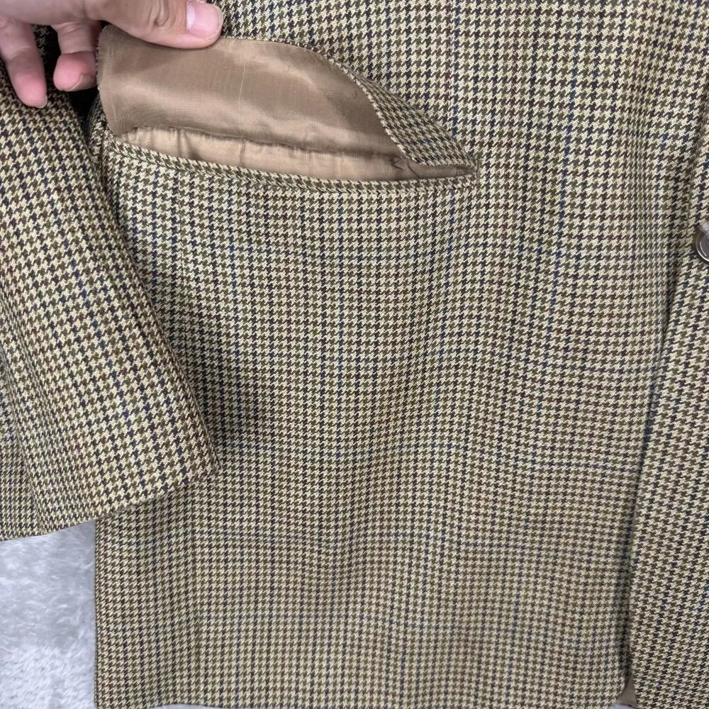 Chaps Silk Blazer Mens 42 L Regular Brown Tan Houndstooth 2 Button Single Vented